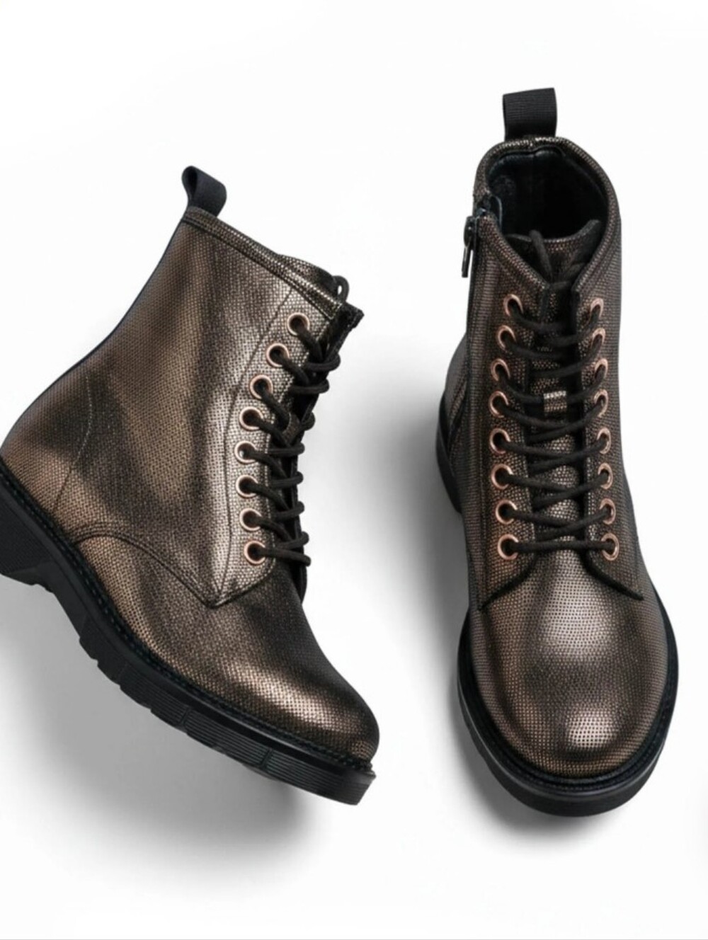 Qupid Metallic Combat Boots - Bronze Size 6